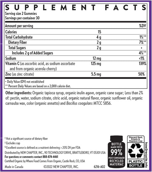New Chapter Vitamin C+ Gummies – 40% Less Sugar§, Excellent Source of Vitamin C, TWO Daily Gummies for Immune Support with Acerola Cherry, Vegan, ...