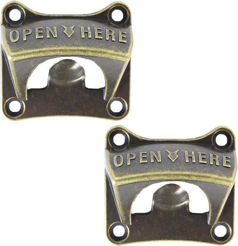 Wall Mounted Bottle Opener Rustproof, Square Old Style Beer Bottle Opener Mountable, Antique Bronze Stationary Beer Cap Opener Mounted Outdoor (Pa...