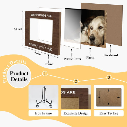 Wooden Photo Frame Pet Memorial Gifts Dog Lovers Gifts for Women, Wooden Photo Frame with Iron Stand for Tabletop or Desktop Display, Home Table D...