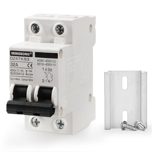 DC Solar Panels Disconnect Switch 32 Amp AC Solar Shut Off Switch 12V-400V 2 Poles Small Miniature Circuit Breaker for Solar PV Homes, AC 110V DIN...