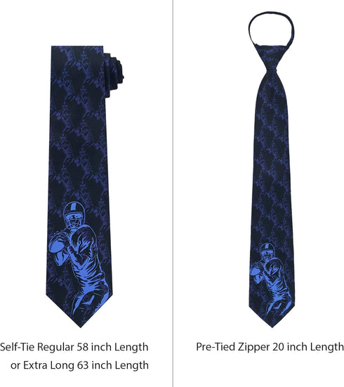 Jacob Alexander Men's Football Player Silhouette Pattern Regular Length Neck Tie - Ice Blue...