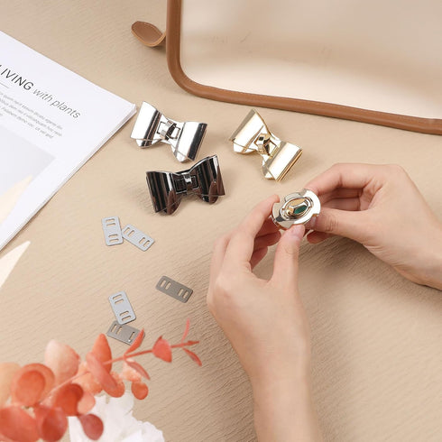 TXIN 5 Pieces Bowknot Turn lock Clasp Hardware Purse Twist Turn Locks Purse Bag Closure Clasp for DIY Purse Handbag Making Accessories,3 Colors...