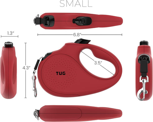 TUG Monochrome 360° Tangle-Free Retractable Dog Leash | 16 ft Strong Nylon Tape (Small, Red)...
