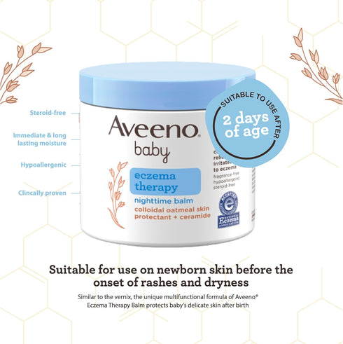 Aveeno Baby Eczema Therapy Nighttime Moisturizing Body Balm, Nourishing Skin Protectant Soothes & Relieves Dry, Itchy Skin from Eczema, Hypoallerg...