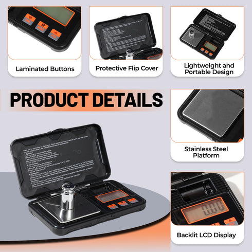 Professional Digital Pocket Scale, 500g x 0.01g, 6 Units Conversion Mini Scale with LCD Display, Tare Function for Food, Jewelry, Medicine (Batter...