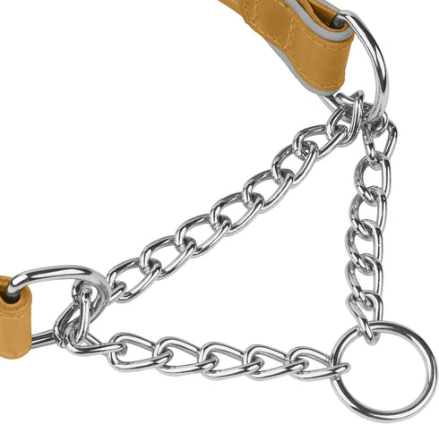 OOPSDOGGY Reflective Leather Martingale Dog Collar - Adjustable No Pull Stainless Steel Chain Training Collar for Small Medium Large Dogs Puppy (C...