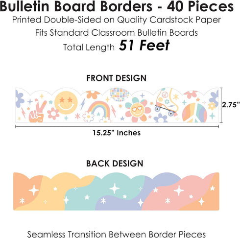Big Dot of Happiness Retro Pastel - Scalloped Classroom Decor - Bulletin Board Borders - 51 Feet...