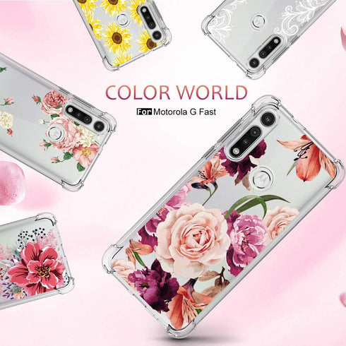 Osophter for Moto G Fast Case Flower Floral for Girls Women Shock-Absorption Flexible TPU Rubber Phone Cover for Motorola Moto G Fast(Purple Flowe...