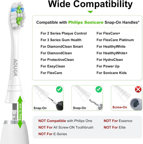 Replacement Toothbrush Brush Heads Compatible with Philips Sonicare Electric Rechargeable Toothbrushes, Tooth Brush Heads for Snap-on System, for ...