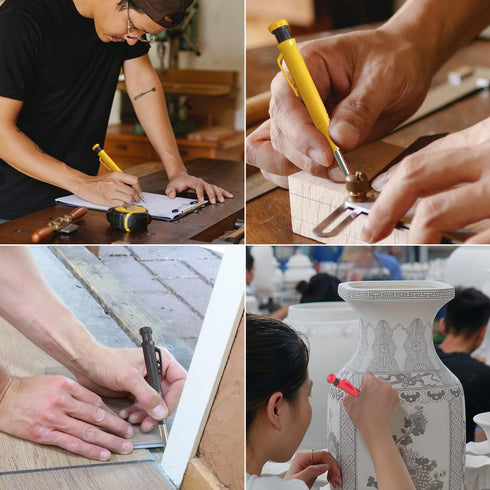 Sutekus Carpenter Pencil Set 3 Pieces Deep Hole Pencil with Built in Sharpener and 18 Pcs Refills Scriber Marking Tools for Woodworking Constructi...