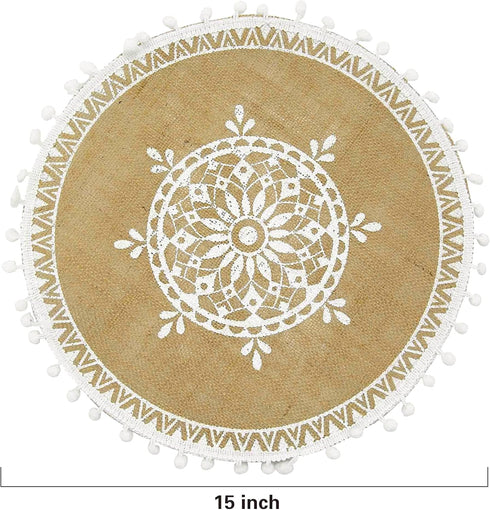Round Placemats Set of 4, Dining Winter Modern Dinner Braided Beige Boho Round Table and Fall Circle Placemats Boho Runner Kitchen Table Plate Mat...