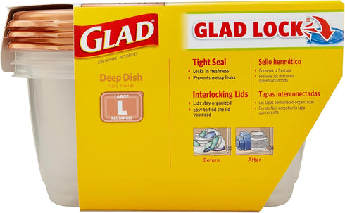 GladWare Home Deep Dish Food Storage Containers, Large Rectangle Holds 64 Ounces of Food, 3 Count Set | With Glad Lock Tight Seal, BPA Free Contai...
