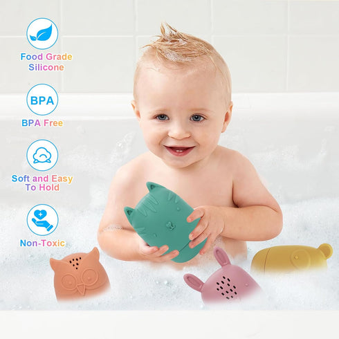 Gigilli Baby Bath Toys, Squeezable Silicone Bath Toys Water Table Spray Toys for Toddlers 6-12-18 Months, Non-Toxic Bathtub Toys for Infants Kids ...