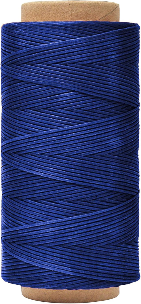 Mandala Crafts Blue Flat Waxed Thread for Leather Sewing - 197 Yds 210D 1mm Polyester Leather Thread String Waxed Cord for Leatherwork, Beading, B...