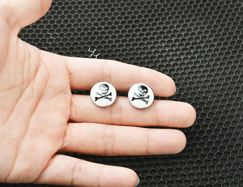 Cufflinks Unique Round Bone and Skull Engraved Cuffs Luxury Shirts Silver Cuff Links for Men...