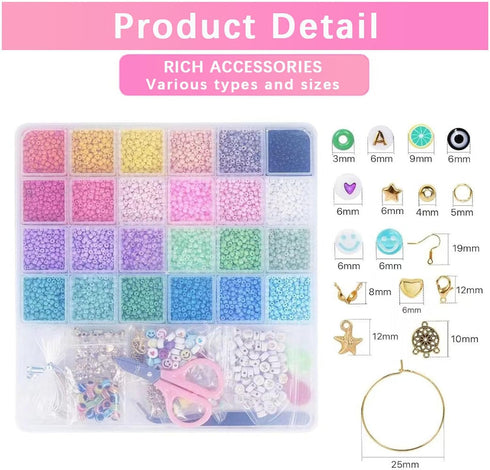 JMENGYI 8400pcs+ 3mm Glass Seed Beads for Jewelry Making 24 Colors Beads Bracelet Making Kit Small Beads Friendship Bracelet Beads Making Kit for ...