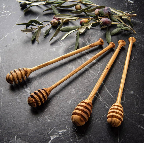Olive Wood Honey Dipper/Honey Spoon/Honey Server/Honey Stick – 7.1 Inch Handmade Thin Wooden Drizzler...
