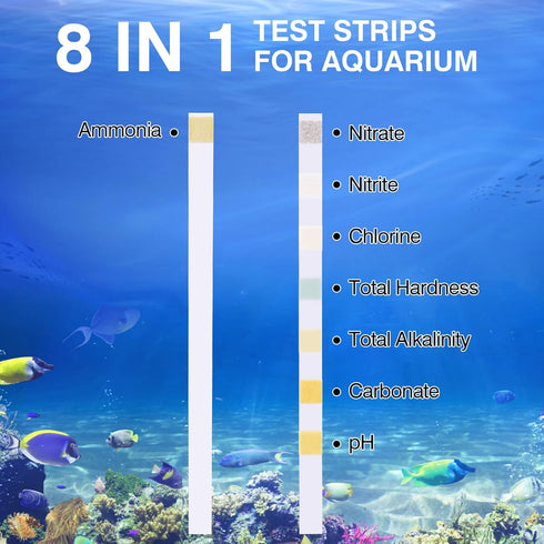 8 in 1 Ammonia Test Kit for Aquarium, Aquarium Test Strips, Fish Tank Test Strips, Aquarium Ammonia Test Strips for Aquarium 150 Counts for Freshw...