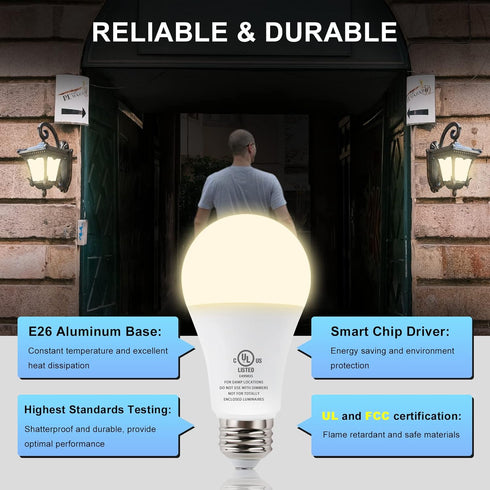 JackonLux Dusk to Dawn Light Bulbs Outdoor Led Light Bulbs with Dusk to Dawn Sensor Outdoor Light Bulb for Garage Porch Outdoor Lighting Smart Lig...