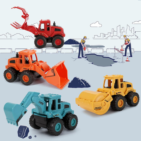 4Pcs Construction Toys,Friction Powered Construction Truck Toys Vehicles,Push and Go Construction Sand Truck Toys,Outdoor Toys with Bulldozer Exca...