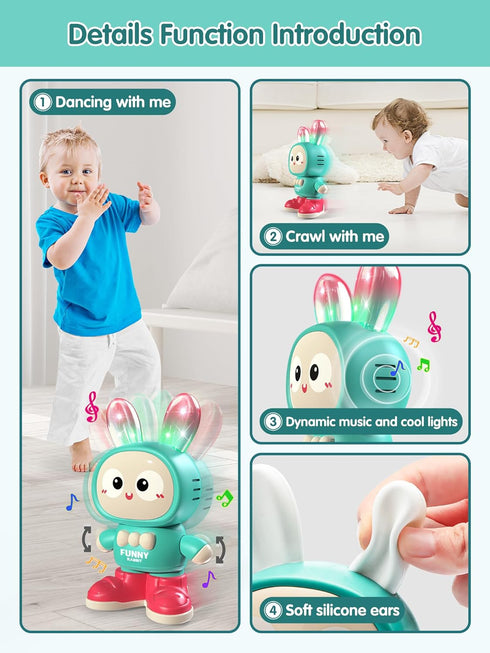 Crawling Rabbit Baby Toy Gifts, Infant Tummy Time Toys, Cute Dancing Walking Moving Babies Sensory Induction Rabbit with Light Up Music for 0-6 6-...