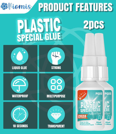 2Pack 30g Plastic Glue - Ultra-Strong Adhesive for Plastic Models, Acrylic, DIY Crafts, Electronics, PVC, ABS, and More - Instant, Strong & Fast-D...
