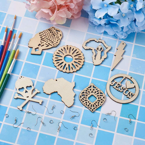Beadthoven DIY African Wooden Dangle Earring Making Kits 8 Styles Africa Map Women Lady Wood Filigree Pendants Wooden Earrings Blanks with Earring...