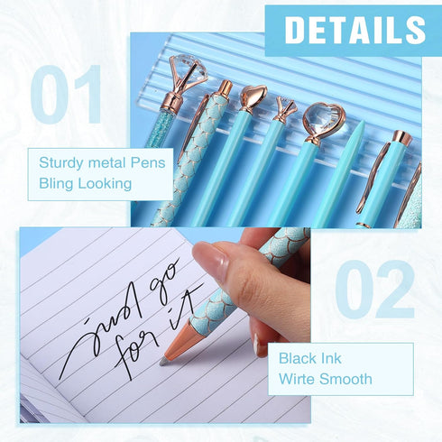 24 Pcs Marble Mini Notebooks with Ballpoint Pens Set Metal Crystal Diamond Pens Pretty Fancy Pens Gifts Marble Pocket Notepads Mini Journals Noteb...