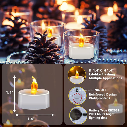 Tea Lights Battery Operated Candles LED Tea Lights Flameless Candles 200+ Hours Flickering Fake Tealights for Sweetest Day Wedding Home Decoration...