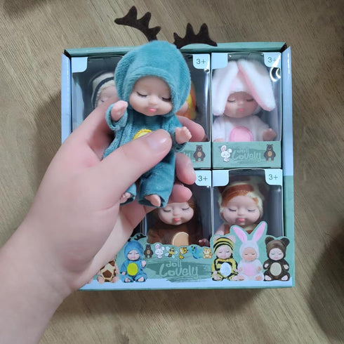 4 Inch Mini Baby Dolls 6pcs Gift Set, Cute Small Baby Doll Toys with Animal Clothes, Suitability Kids 3 and up A Edition...