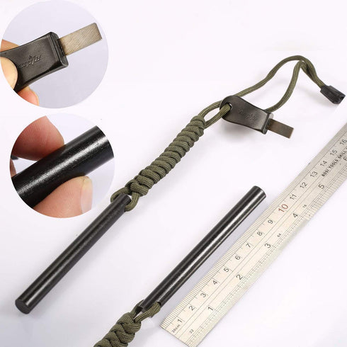 bayite 4 Inch Survival Ferrocerium Drilled Flint Fire Starter, Ferro Rod Kit with Paracord Landyard Handle and Striker, 4"(Long) x 3/8"(Diameter)...