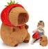 Emoin Capybara Plush Toy with Strawberry Hat 9.8Inch Kawaii Capybara Plushie Soft Brown Capybara Stuffed Animals Doll Pillow Strawberry Capybara H...