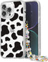 Compatible for iPhone 14 Pro Case Cute Aesthetic - Glitter Clear Phone Case with Camera Protector - Milk Cow Print Cover with Wrist Strap Design f...