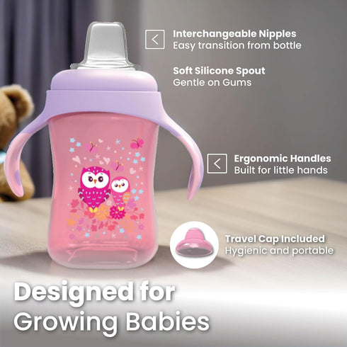 Avima Baby 10 oz Spill Proof Baby Sippy Cup w/Interchangeable Soft Spout Nipple - Trainer Sippy Cup with Handles - BPA Free & Dishwasher Safe Kids...