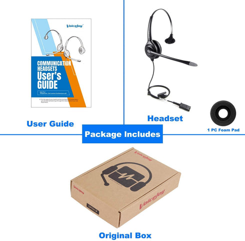 VoiceJoy Monaural Headset with Noise Cancelling Microphone with QD (Quick Disconnect),Compatible and Plantronics QD Quick Disconnect Connector...