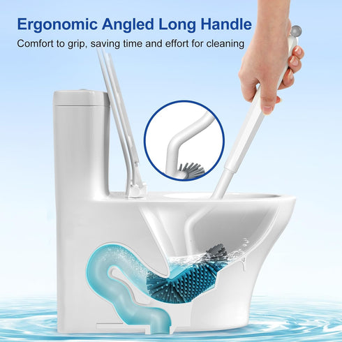 HAMITOR Toilet Bowl Brush Holder Set: Deep Cleaning Silicone Toilet Cleaner Scrubber Under Rim with Curved Bristle for Bathroom Dead Corner Clean ...
