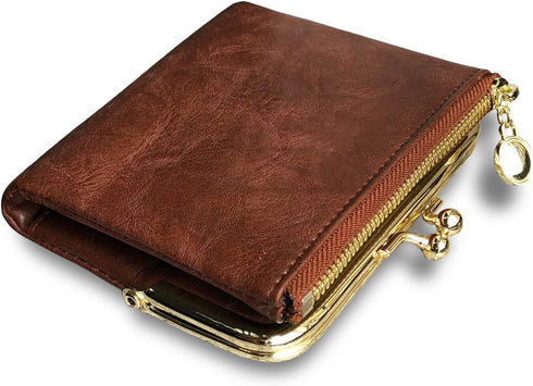 Womens Wallet Small Bifold Rfid Ladies Mini Vintage Coin Purse With Zipper and Kiss Lock (Brown)...