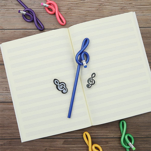 Apol Music Notes Theme Stationery Set 8 Pieces Include 1 Pcs Stave Music Notebook 2 Pcs High-notes Eraser and 5 Pcs Notes Pencils for For Students...