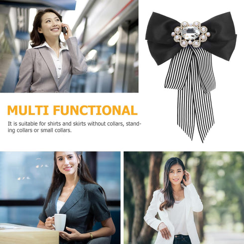 ABOOFAN Big Bow Tie Ribbon Brooch Rhinestone Crystal Ladies Girl Bowknot Bow Tie Suit Shirt Tie Pins Necktie Jabot Collar for Women Uniform (Black...