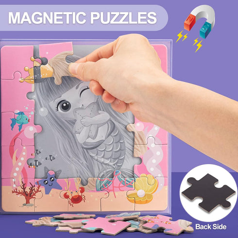 Magnetic Puzzles for Kids Ages 3 4 5, Ocean Mermaid Puzzles 16-20-25 Piece Jigsaw Puzzles for Toddler, Preschool Animals Puzzles Floor Magnetic Ki...