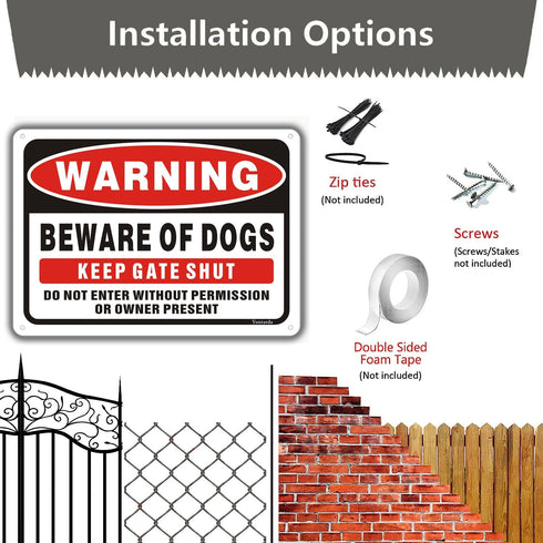 Beware of Dog Signs for Fence,Yuntarda 2-Pack 10"x7"Do not Enter Sign Keep Gate Shut Rust Free Reflective Metal Sign for Outdoor Use...