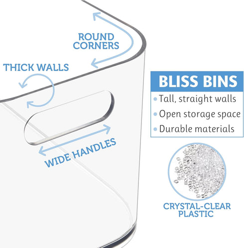 STORi Bliss 10" x 6" Open Clear Pantry Organizer Bin, Plastic Containers with Handle for Kitchen, Fridge, Cabinet, Closet, Bathrom, Undersink Stor...