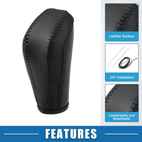 Gear Shift Head Knob Cover Transmission Lever Trim for BMW E60 2005-2008 Faux Leather Black...