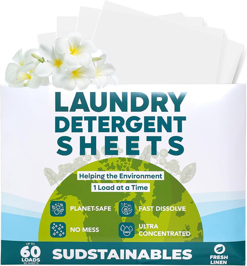 Laundry Detergent Sheets (60 Loads) - Eco Friendly Laundry Soap Detergent Strips I Eco Friendly, Zero Waste, Plastic Free, Planet Friendly 30 Shee...