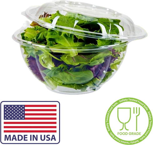 Mr Miracle Clear 18 Ounce Plastic Salad Bowls with Snap-On Lids. Pack 50. Airtight Disposable Salad Containers for Lunch, Meal Prep, Parties. Idea...
