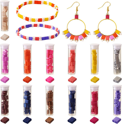 Craftdady 260Pcs 2 Hole Glass Seed Beads 5mm Pastel Tila Beads Crystal Glass Tile Beads Square Waist Beads Kit for Crafts DIY Multi-Strand Bracele...