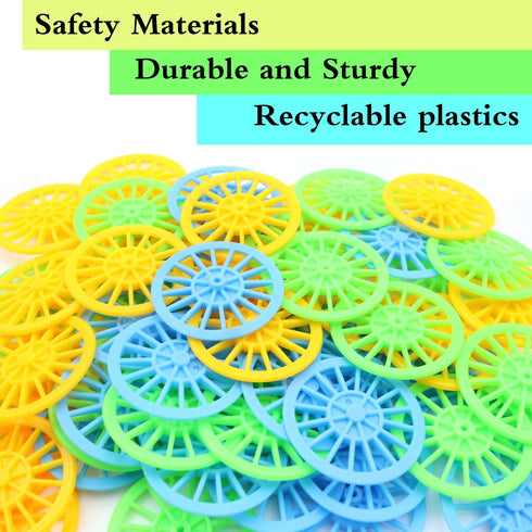 60PCS Plastic Project Wheels with 2mm Hole and 30PCs Shaft Rods,100mm Round Rod Axles for Science Engineering Car STEM Projects RC Truck Boat Heli...