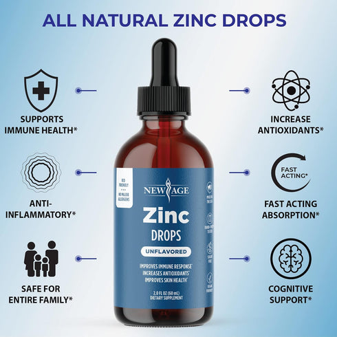 Liquid Zinc Drops for Adults & Kids by NEW AGE, Zinc Sulfate for Immune Support, Vegan, Non-GMO & Gluten Free, 60 Day Supply, 2-Pack...