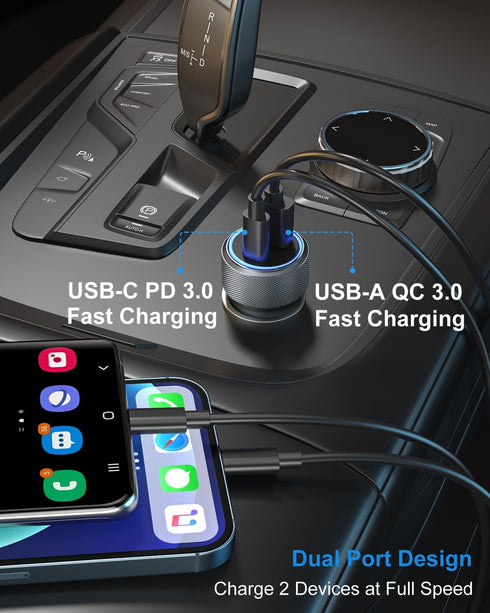 USB C Car Charger, OKRAY 36W Fast Charging Type C Car Phone Charger Dual Ports Cigarette Lighter Adapter with 6FT USB C to C Cable Compatible for ...