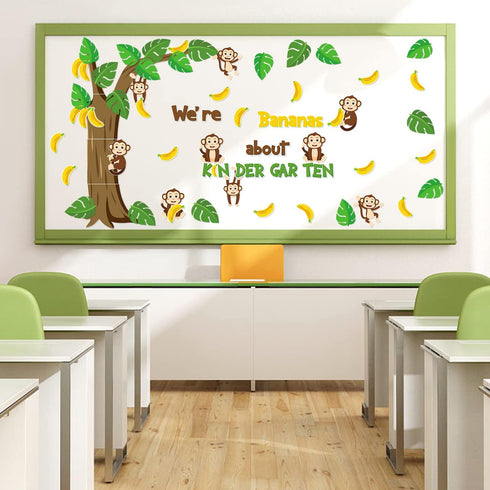 84Pcs Wild Animals Kindergarten Back to School Bulletin Board Set Bananas about Kindergarten Trees Monkey Cutouts First Day of School Decoration D...